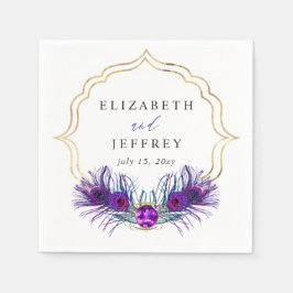 Glitter Gold Blue Purple Peacock Plume Wedding Serviette