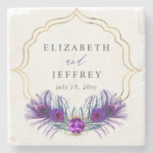 Glitter Gold Blue Purple Peacock Plume Wedding