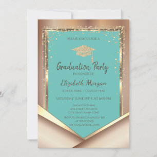 Glitter Gold Diamanten Mintgrün Abschluss  Einladung