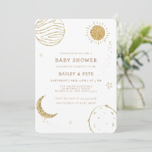 Glitter Gold Elegante Galaxie Mond Stern Baby Show Einladung