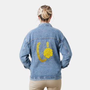 Glitter Gold Gelb Florales Monogramm U Damen Jeansjacke