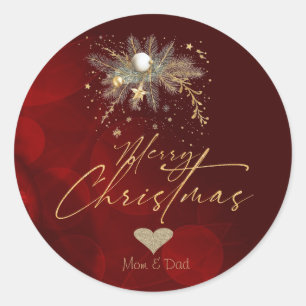 Glitter Gold Herz, Weihnachtsbaumschmuck Zweig Rot Runder Aufkleber
