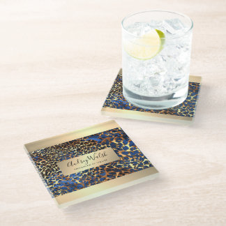 Glitter Gold Luxus-Tierhaut Leopard Schönheit Glasuntersetzer