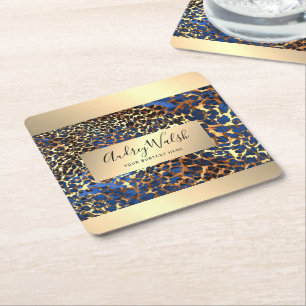 Glitter Gold Luxus-Tierhaut Leopard Schönheit Rechteckiger Pappuntersetzer