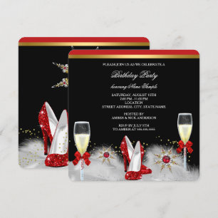 Glitter Gold Rote Absätze Schwarz Silber Champagne Einladung