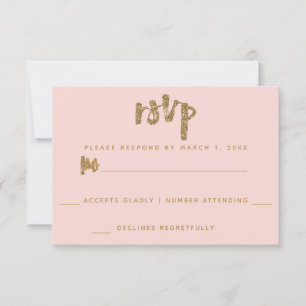 Glitter Gold Rouge Pink Einfache Hochzeit RSVP Karte
