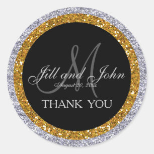 Glitter Gold Silber Hochzeit Danke Aufkleber