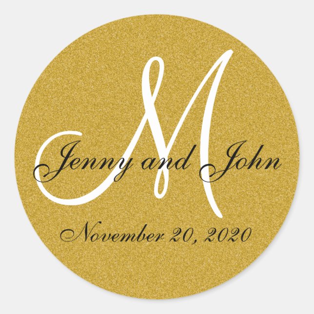 Glitter Gold Wedding Monogram Seals Aufkleber (Vorderseite)