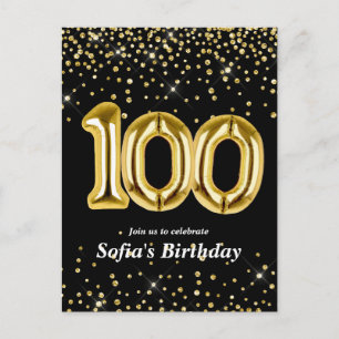 Glitter-Goldballon für die 100. Geburtstagsfeier Postkarte