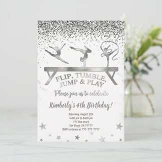 Glitter Gymnastic Kids Birthday Invitation Einladung