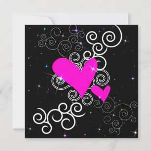 Glitter Hearts Gothic Geburtstagseinladung Einladung