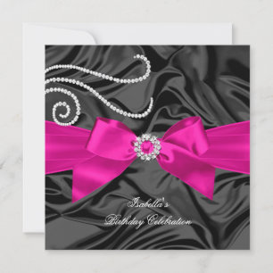Glitter Hot Pink Diamant Kohlschwarz Seide Einladung