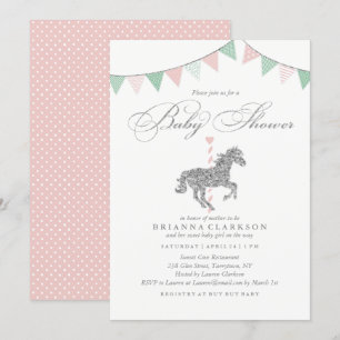 Glitter-Karussellpferd Babyparty-Einladung Einladung