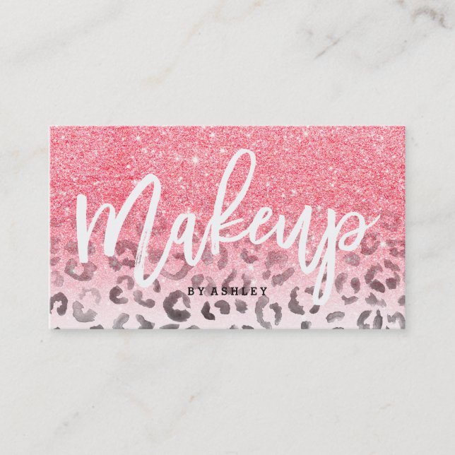 Glitter-Leopard Watercolor des modernen Visitenkarte (Vorderseite)