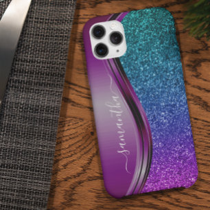 Glitter-Look Bright Purple Personalisierter Name iPhone Hülle