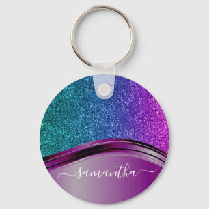 Glitter Look Hellviolett Personalisierter Name Schlüsselanhänger