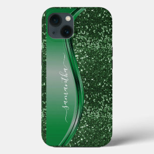 Glitter-Look Smaragdgrün personalisierter Name iPhone Hülle