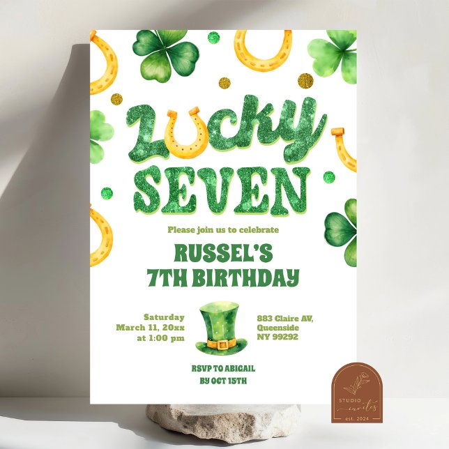 Glitter Lucky Seven St Patrick Birthday Einladung (Von Creator hochgeladen)