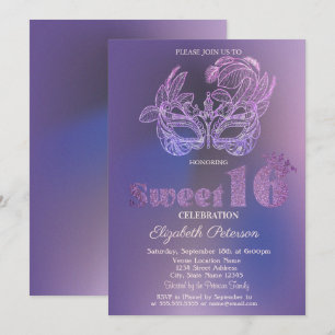 Glitter-Maske Violett Sweet 16 Einladung