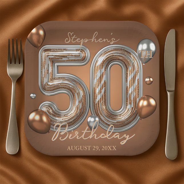 Glitter Metallic Silver and Bronze 50th Birthday Pappteller (Von Creator hochgeladen)