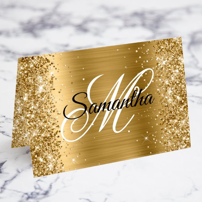 Glitter Or Fancy Monogramme Cartes de Place (Glittery Gold Fancy Personalized Monogram Individual Place Card for your Wedding Event)