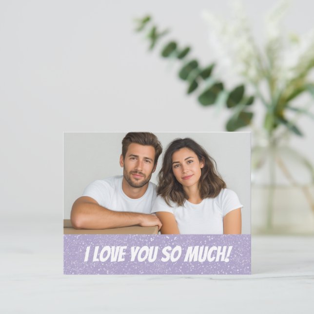 Glitter Personalized Couple Photo Valentine Card Postkarte (Stehend Vorderseite)
