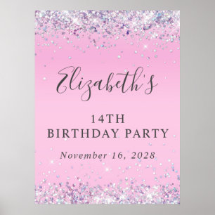 Glitter Pink 14th Birthday Party Poster