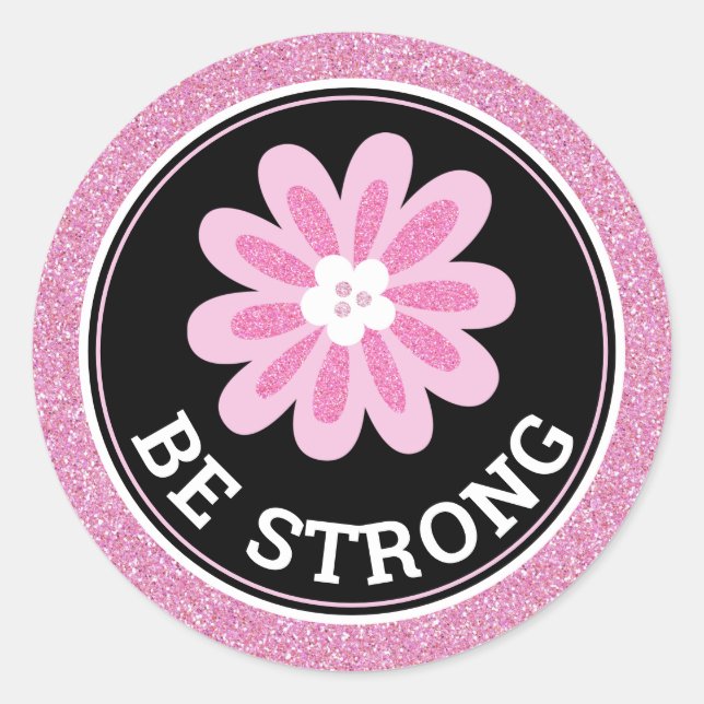 Glitter Pink Flower Breast Cancer Awareness Design Runder Aufkleber (Vorderseite)