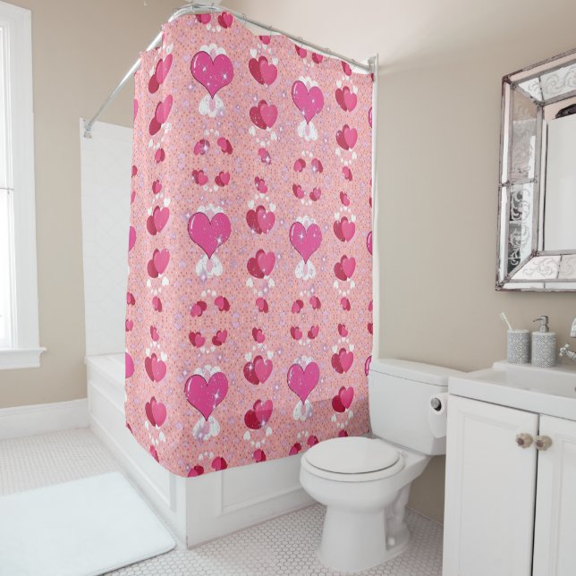 glitter pink heart vibrant romantic wallpaper duschvorhang (Beispiel)