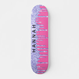 Glitter Purple Drips Personalized Hot Pink Skateboard