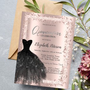 Glitter-Rahmen, schwarzes Kleid, Rosen-Gold 15. Ge Einladung