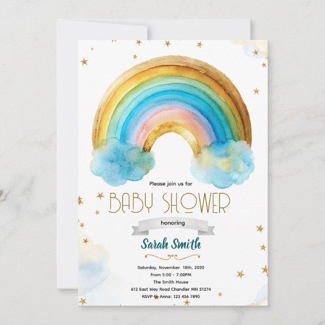 Glitter rainbow boy birthday invitation einladung (Vorderseite)