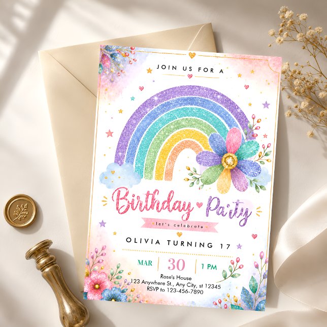 Glitter Regenbogen 17. Geburtstag Einladung (Von Creator hochgeladen)