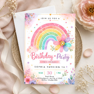 Glitter Regenbogen Sweet 16 Geburtstag Einladung