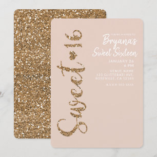 Glitter-Rosa Gold Rouge Sweet 16 Sixteen Party Einladung