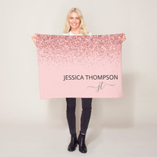 Glitter-Rosé einfaches Schriftmonogramm Name  Fleecedecke