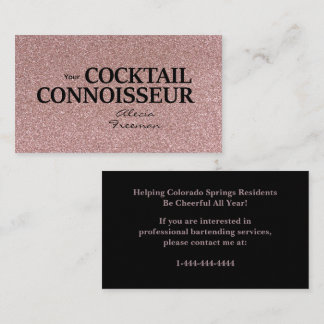 Glitter Rose Gold Bartender Event Business Card Visitenkarte