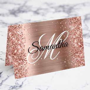 Glitter Rose Gold Fancy Monogramme Cartes de Place