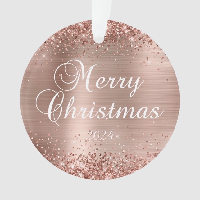 Glitter Rose Gold Joyeux Noël Famille Photo (devant)