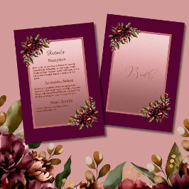 glitter Rose Gold Script - Burgundy floral wedding Begleitkarte