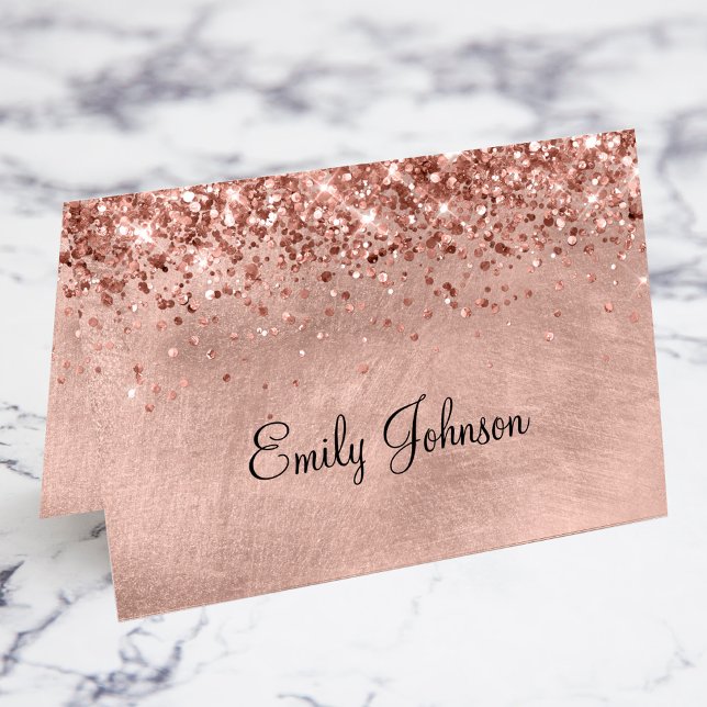 Glitter Rose Or Nom individuel Place Cartes (Glittery Rose Gold Individual Name Fold Your Own Place Cards)