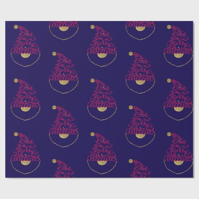 Glitter Santa Script Cute Modern Christmas  Geschenkpapier (Flach)