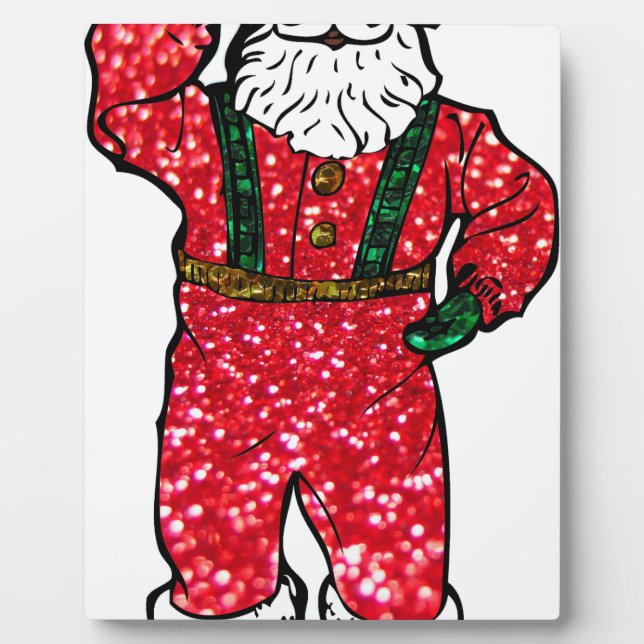 Glitter schwarzer Weihnachtsmann Fotoplatte (Vorderseite)