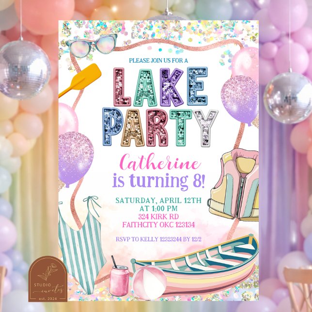 Glitter Sequin Lake Party Birthday invitation Einladung (Von Creator hochgeladen)