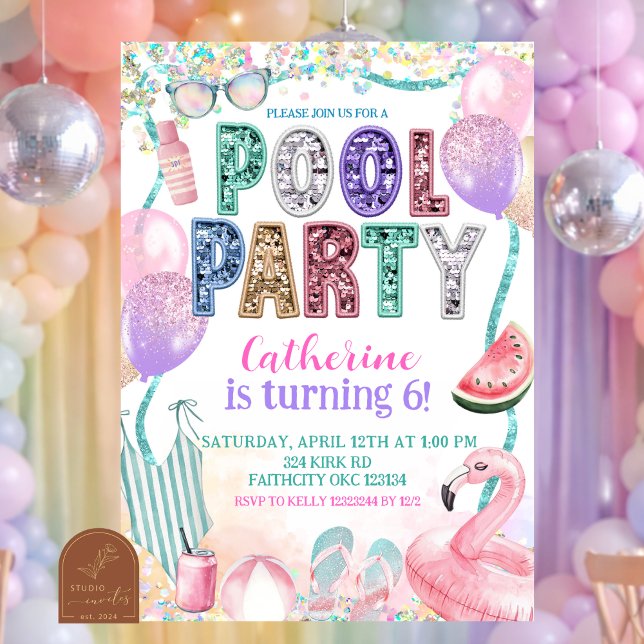 Glitter Sequin Pool Party Birthday invitation Einladung (Von Creator hochgeladen)