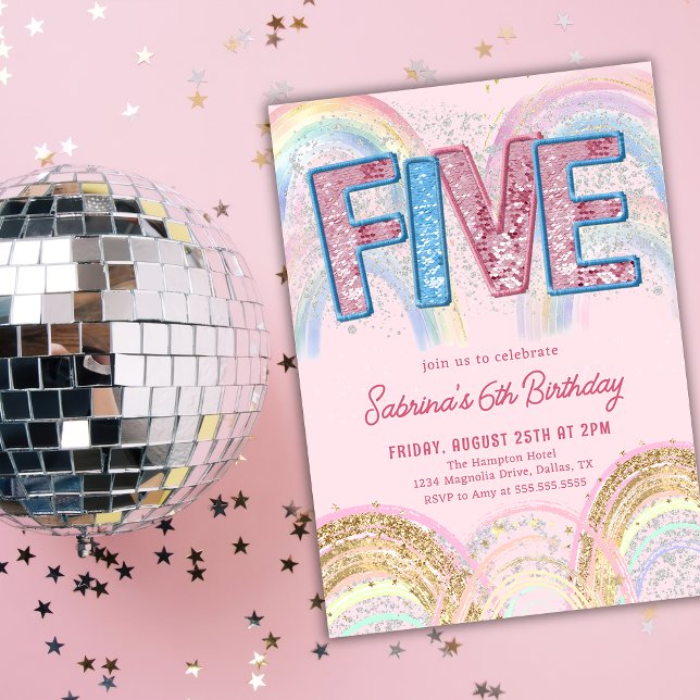 Glitter Sequin Rainbow 5th Birthday Invitation Einladung (Von Creator hochgeladen)