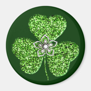 Glitter Shamrock And Flower Magnet