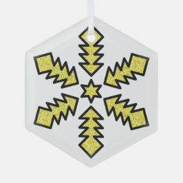 Glitter Snowflake - Yellow Star Ornament Aus Glas