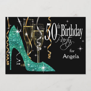 Glitter Stiletto Champagner 50. Geburtstag Teal Einladung