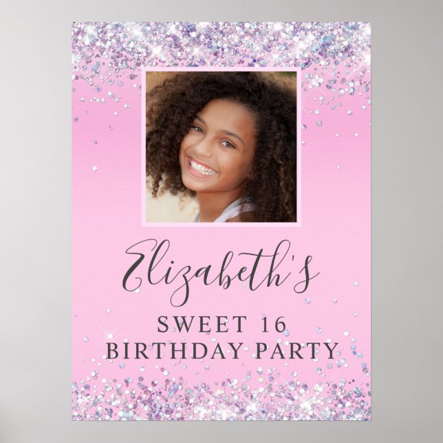 Glitter Sweet 16 Birthday Party Pink Poster (Vorne)